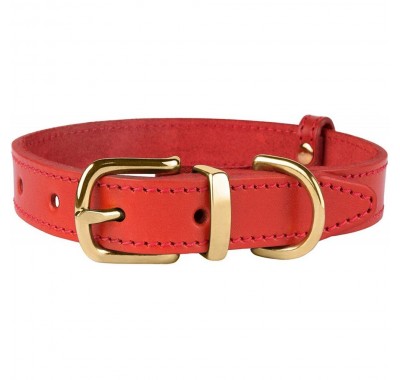 Ошейник для Собак Кожаный BronzeDog Classic с Литой Латунной Фурнитурой Красный