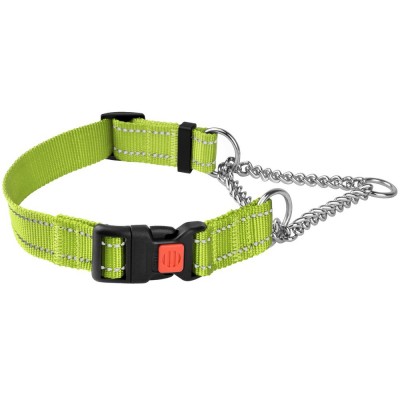 Нашийник для Собак Мартингейл BronzeDog Active Нейлоновий з Пластиковою Пряжкою та Світловідбиттям Салатовий