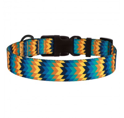 Ошейник для Собак BronzeDog Urban Зигзаг Нейлоновый с Пластиковой Пряжкой Желто-Синий