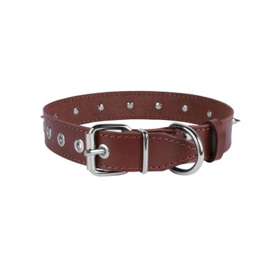 Нашийник для Собак Шкіряний BronzeDog Classic зі Сталевою Фурнітурою та Шипами Коричневий