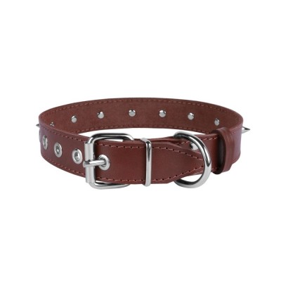 Нашийник для Собак Шкіряний BronzeDog Classic зі Сталевою Фурнітурою та Шипами Коричневий