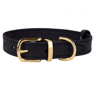 Ошейник для Собак Кожаный BronzeDog Classic с Литой Латунной Фурнитурой Черный