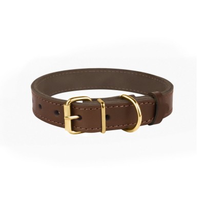 Нашийник для Собак Шкіряний BronzeDog Classic із Золотистою Фурнітурою та Заклепками Коричневий