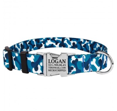 Нашийник для Собак BronzeDog Urban Camo Нейлоновий з Металевою Пряжкою Блакитний