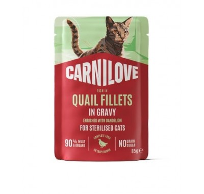 Вологий корм Carnilove Gravy Quail with Dandelion Sterilised для стерилізованих кішок перепілка та кульбаба в соусі 85г, 101400