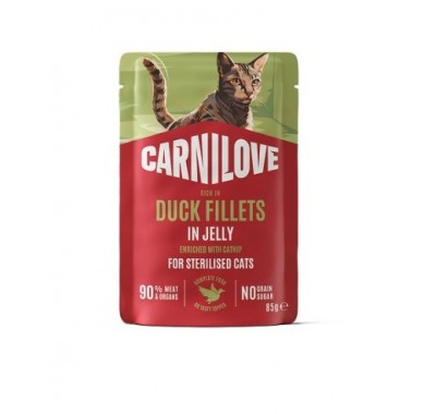 Вологий корм Carnilove Jelly Duck with Catnip Sterilised для стерилізованих кішок качка та котяча м'ята в желе 85г, 101408