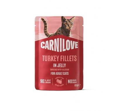 Вологий корм Carnilove Jelly Turkey with Valerian для котів індичка та валеріана в желе 85г, 101406