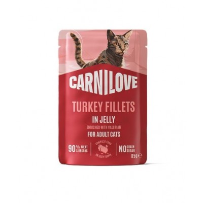 Вологий корм Carnilove Jelly Turkey with Valerian для котів індичка та валеріана в желе 85г, 101406