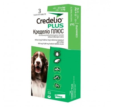 Таблетки для собак Credelio Plus від 2,8 до 5,5 кг, від бліх, кліщів та гельмінтів 3 шт