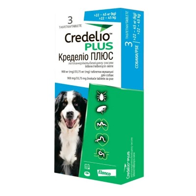 Таблетки для собак Credelio Plus від 22 до 45 кг, від бліх, кліщів та гельмінтів 3 шт