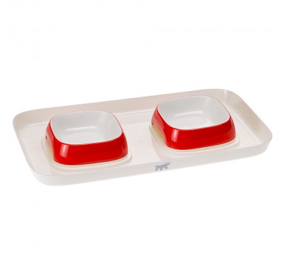Ferplast GLAM TRAY Пластиковий піднос з мисками для котів та собак, червоний