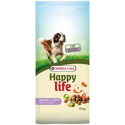 Happy Life Senior Light with Chicken низькокалорійний сухий преміум корм для літніх собак та собак із проблемами зайвої ваги 15 кг