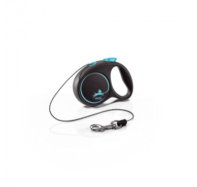 Рулетка для собак Flexi Black Design XS 3м/8кг, блакитна (Трос) 8033234