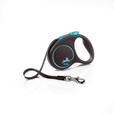 Рулетка для собак Flexi Black Design S 5м/15кг, блакитна (Лента) 8033937