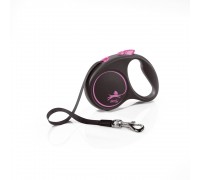 Рулетка для собак Flexi Black Design S 5м/15кг, рожева (Лента) 8033913
