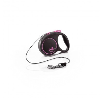 Рулетка для собак Flexi Black Design XS 3м/8кг, рожева (Трос) 8033210