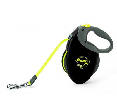 Рулетка для собак Flexi Giant Neon M 8м/25кг, чорна (Лента) 8023808