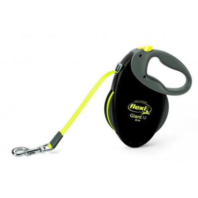 Рулетка для собак Flexi Giant Neon M 8м/25кг, чорна (Лента) 8023808