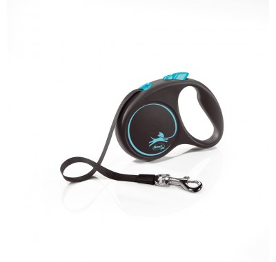 Рулетка для собак Flexi Black Design М 5м/25кг, блакитна (Лента) 8034033