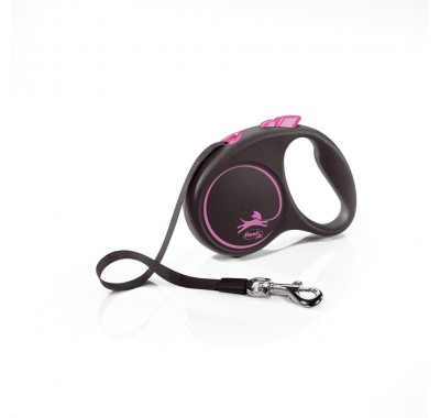 Рулетка для собак Flexi Black Design М 5м/25кг, рожева (Лента) 8034019