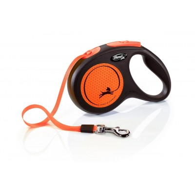 Рулетка для собак Flexi NEON М 5м/25кг, помаранчева (Лента) 8031803
