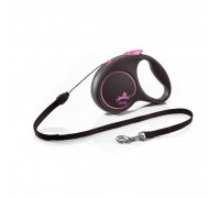 Рулетка для собак Flexi Black Design S 5м/12кг, рожева (Трос) 8033319
