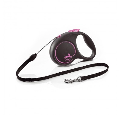 Рулетка для собак Flexi Black Design S 5м/12кг, рожева (Трос) 8033319