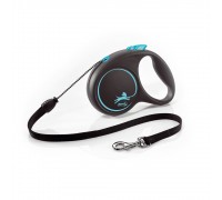 Рулетка для собак Flexi Black Design М 5м/20кг, блакитна (Трос) 8033432