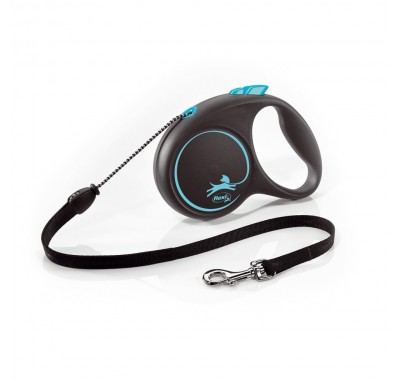 Рулетка для собак Flexi Black Design S 5м/12кг, блакитна (Трос) 8033333