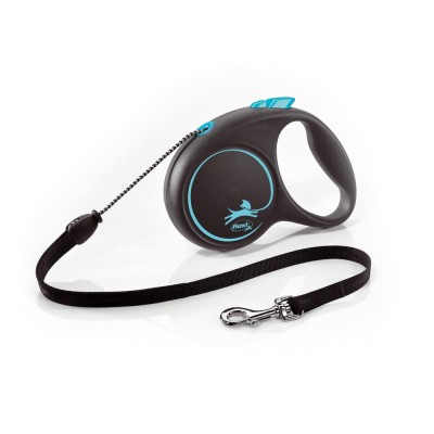 Рулетка для собак Flexi Black Design М 5м/20кг, блакитна (Трос) 8033432
