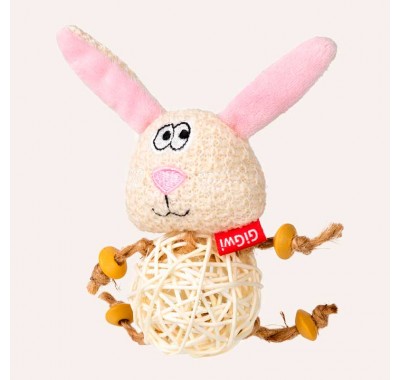 Игрушка для кошек GiGwi Catch & Scratch Зайка с плетеным мячиком и колокольчиком, 10 см 2344
