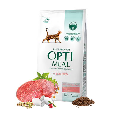 Optimeal Сухой корм для стерилизованных кошек и кастрированных котов с говядиной и сорго 650 г
