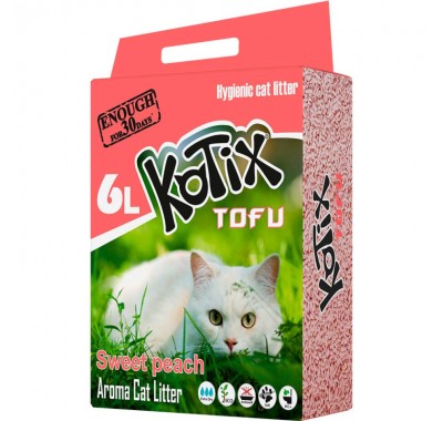 Соєвий наповнювач для котячого лотка на основі тофу KOTIX TOFU Honey Peach 6 л
