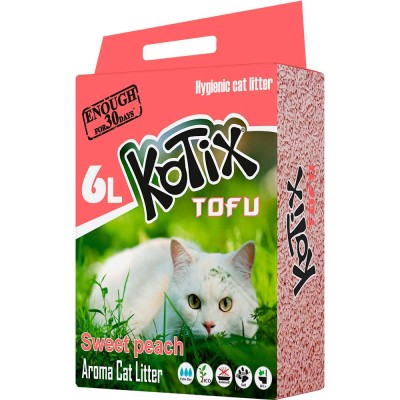 Соєвий наповнювач для котячого лотка на основі тофу KOTIX TOFU Honey Peach 6 л