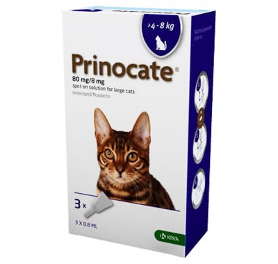 Капли от блох и паразитов Krka Принокат (Prinocate) для кошек от 4 до 8 кг, 3 пипетки