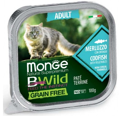 Вологий корм MONGE CAT BWILD GR.FREE WET Adult тріска з овочами 100 г 70012867