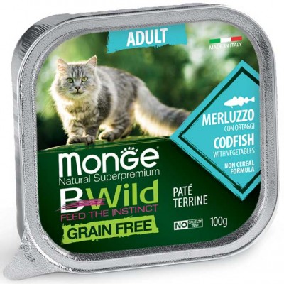 Вологий корм MONGE CAT BWILD GR.FREE WET Adult тріска з овочами 100 г 70012867