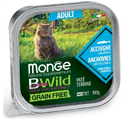 Вологий корм MONGE CAT BWILD GR.FREE WET Adult анчоус з овочами 100 г 70012874