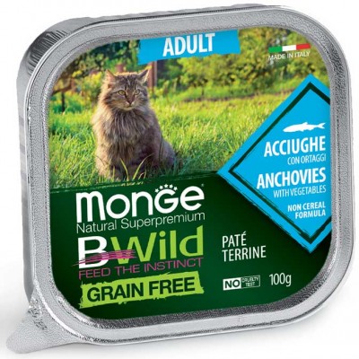 Вологий корм MONGE CAT BWILD GR.FREE WET Adult анчоус з овочами 100 г 70012874
