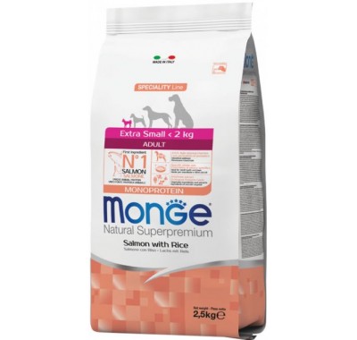 Сухий корм для собак Monge Dog Extrasmall Adult лосось з рисом 2,5 кг 70011464