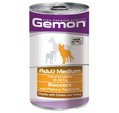 Вологий корм Gemon Dog Wet Medium Adult шматочки з куркою та індичкою 1,25 кг 70387927