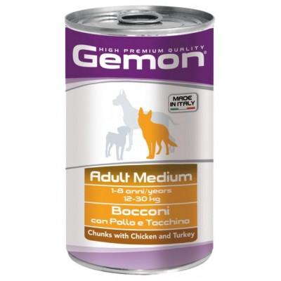 Вологий корм Gemon Dog Wet Medium Adult шматочки з куркою та індичкою 1,25 кг 70387927