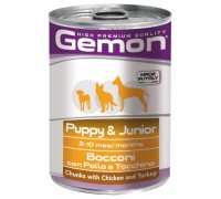 Вологий корм Gemon Dog Wet Puppy & Junior шматочки з куркою та індичкою 415 г 70387866