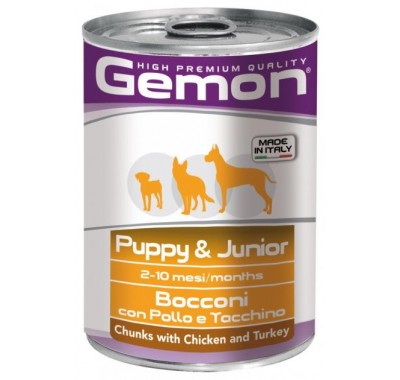 Вологий корм Gemon Dog Wet Puppy & Junior шматочки з куркою та індичкою 415 г 70387866