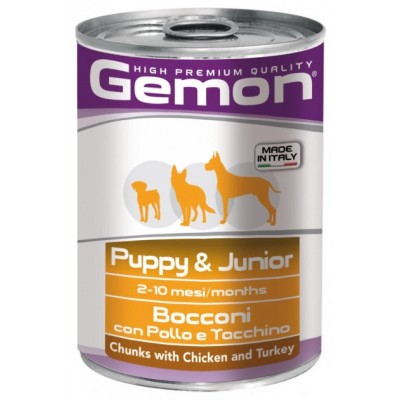 Вологий корм Gemon Dog Wet Puppy & Junior шматочки з куркою та індичкою 415 г 70387866
