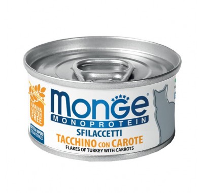 Вологий корм Monge Cat Monoprotein м'ясні пластівці індичка морква 80г 70007191
