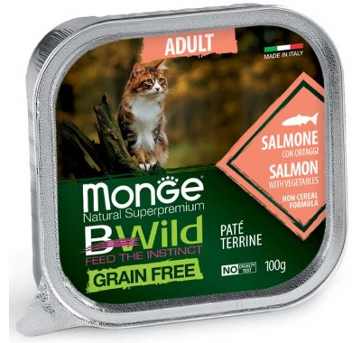 Вологий корм MONGE CAT BWILD GR.FREE WET Adult лосось з овочами 100 г 70012881