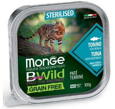 Вологий корм MONGE CAT BWILD GR.FREE WET Sterilised тунець з овочами 100 г 70012898
