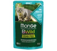 Вологий корм Monge Cat Bwild Gr.Free WET тріска з креветками та овочами 85 г 70012768