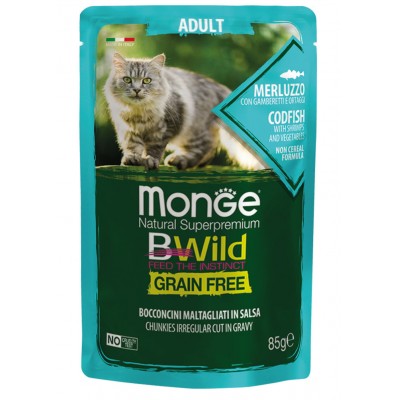 Вологий корм Monge Cat Bwild Gr.Free WET тріска з креветками та овочами 85 г 70012768